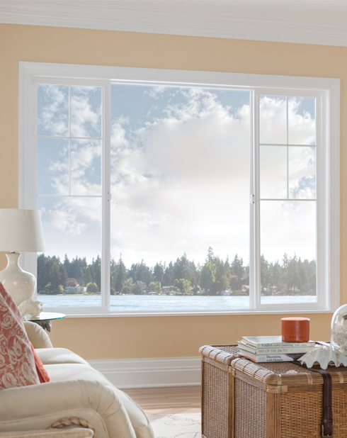 Milgard Style Line Windows | V250 Series Vinyl Windows in a Beautiful interior view with White color in Our Windows Company