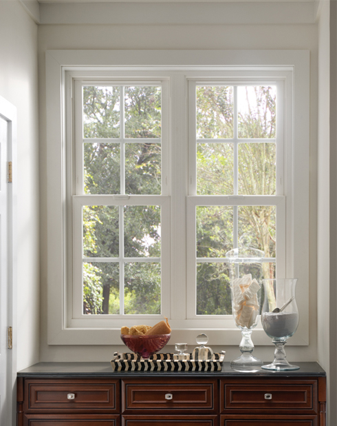 Milgard Tuscany Windows | V400 Series Vinyl Windows in a interior view with White color in Our Windows Company